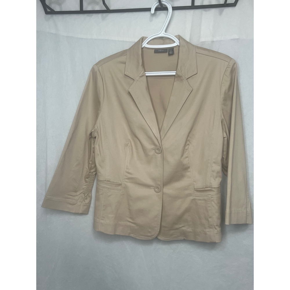 Apt. 9 Tan Smocked Back Blazer Jacket Womens Medium Khaki 3/4 Sleeve Cotton